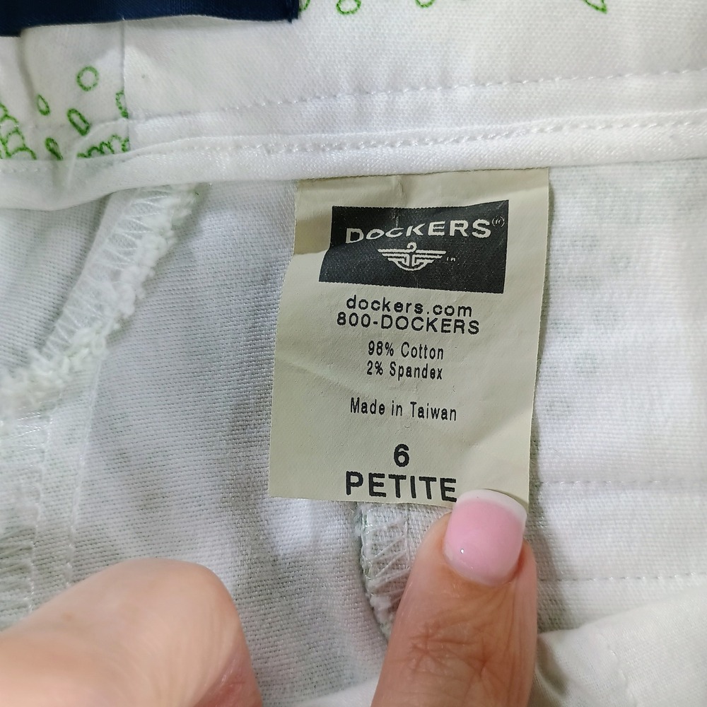 Dockers Womens Paisley Stretch Pants White Green 6 Petite Printed Trousers - Picture 3 of 7